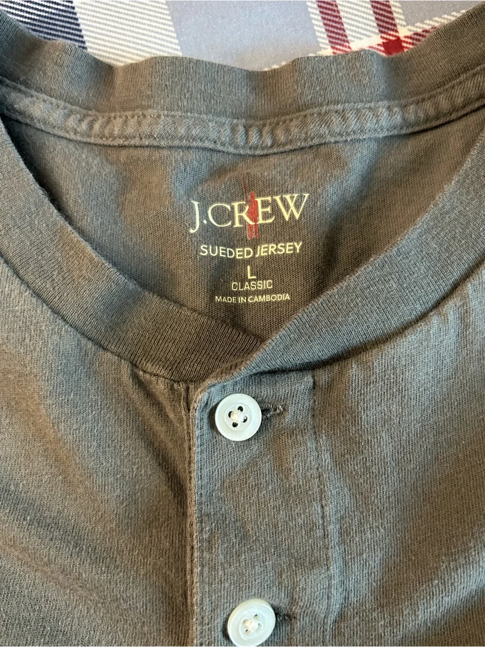 J. Crew Men's Suede Jersey Henley Short Sleeve Gray Crewneck SZ L EUC Casual